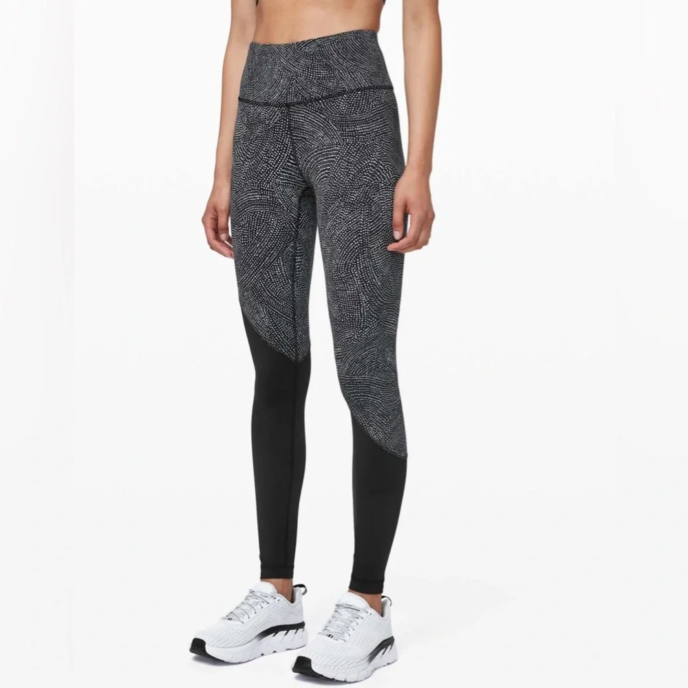Lululemon Speed‎ Wunder Tight *Asym Free Spirit Ice Grey Black/Black Size 6